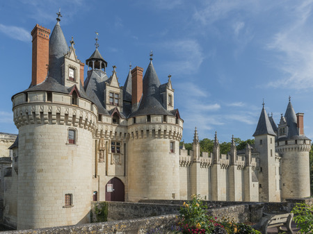 Great Chateau Castle of Dissay in France with several towers and bridge.のeditorial素材