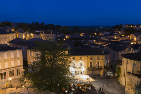 View on UNESCO World Heritage site Saint-Emilion with old houses and famous winedistrict at night.のeditorial素材