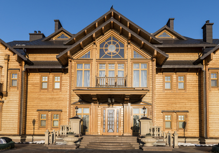 Kiev, Ukraine - February 19, 2017: Wooden Palace of Viktor Janoekovytsj in Kiev at the Dnjepr in the Ukraine.のeditorial素材