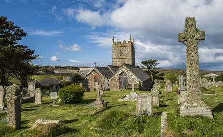 Zennor, England - April 26, 2017: Graveyard of the church of Zennor, Saint Senara Church, Cornwall.のeditorial素材