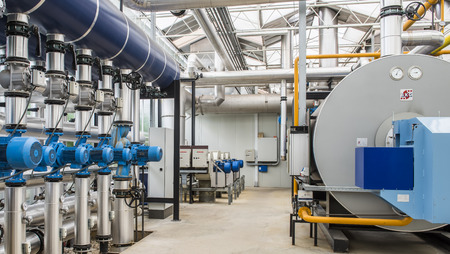 Harmelen, The Netherlands - April 3, 2017: Heating installations of a tomato greenhouse nursery.のeditorial素材