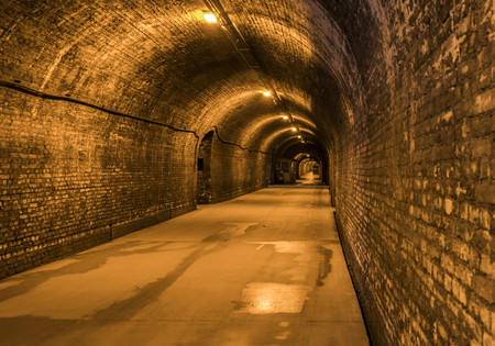 Epernay, France - June 10, 2017: Champagne caves with long corridor at the Champagne House Castellane, France.のeditorial素材