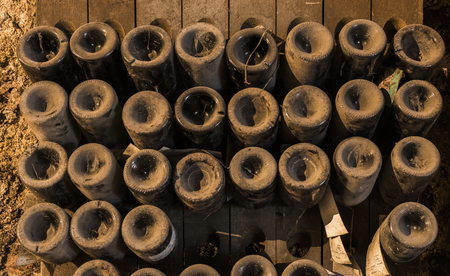 Epernay, France - June 9, 2017: Caves of Champagne Charles Mignon with 'pupitres' in Epernay, France.のeditorial素材