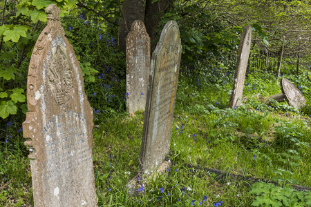 Ludgvan, England - April 28, 2017: Cemetery of Saint Paul Ludgvan in Cornwall with gravestones and grave tomb.のeditorial素材