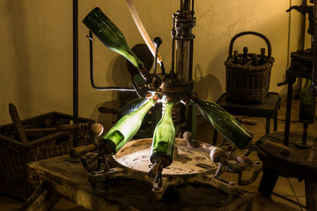 Epernay, France - June 10, 2017: Old champagne wine making tool at the Champagne House Castellane, France.のeditorial素材