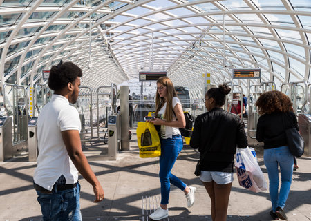 The Hague, The Netherlands - August 6, 2017: Central Train Station The Hague with travellers at the...