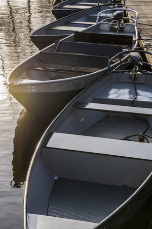 Black Punter Boats in the small, picturesque town of Giethoorn, Overijssel, Netherlands.のeditorial素材