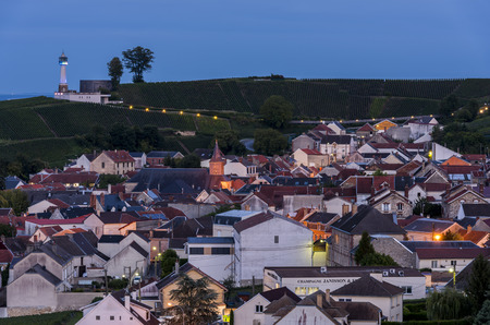 Verzenay, France - August 11, 2017: Evening in the village of Verzenay with the famous phare and surrounded by vineyards of the Champagne, France.のeditorial素材