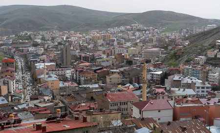 Bayburt, Turkey - May 6, 2019: Veiw of the town of Bayburt in Turkey with houses, flats and mosques.のeditorial素材
