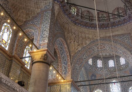 Istanbul, Turkey - April 29, 2019: Colorful ceiling of the old famous islamic Blue Mosk in Istanbul, Turkey.のeditorial素材