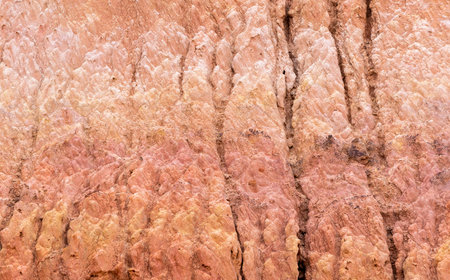 Fairytale canyon at the Issyk kul Lake in Kyrgyzstan with yellow ground and orange earth.
