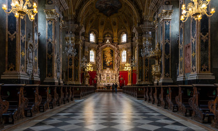 Brixen, Italy - October 5, 2020: Interior of the Dom Cathedral church of Brixen with the baroque...