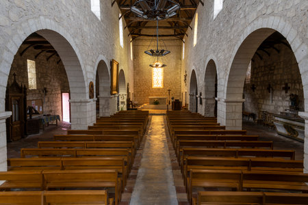 Aubeterre-sur-Drone, France - June 12, 2022: Interior of th church of Saint-Jacques in the small city of Aubeterre-sur-Drone in France, one of the Plus Beaux Villages de France.のeditorial素材