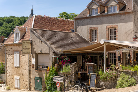 Gargilesse-Dampierre, France - June 14, 2022: Restaurant in the small village Gargilesse, one of the Plus Beaux Villages de France.のeditorial素材