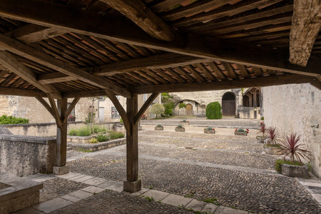 Aubeterre-sur-Drone, France - June 12, 2022: Square in the small city of Aubeterre-sur-Drone in France, one of the Plus Beaux Villages de France.のeditorial素材
