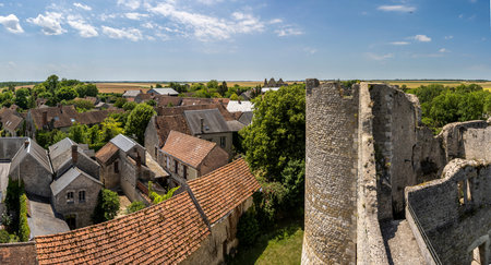 Yevre-le-Chatel, France - June 15, 2022: Panorama of the small village of Yevre-le-Chatel, one of the 'Plus Beaux Villages de France', view from the fortress.のeditorial素材