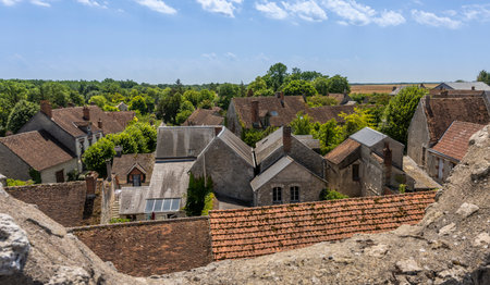 Yevre-le-Chatel, France - June 15, 2022: Small village of Yevre-le-Chatel, one of the 'Plus Beaux Villages de France', view from the fortress.のeditorial素材
