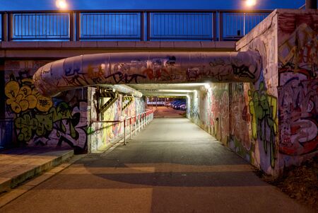 Underpass full of graffiti. Public exhibition hall.の写真素材