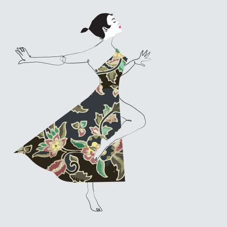 Illustration of a beach dress with a Banyumas batik motif, central java, Indonesiaのイラスト素材