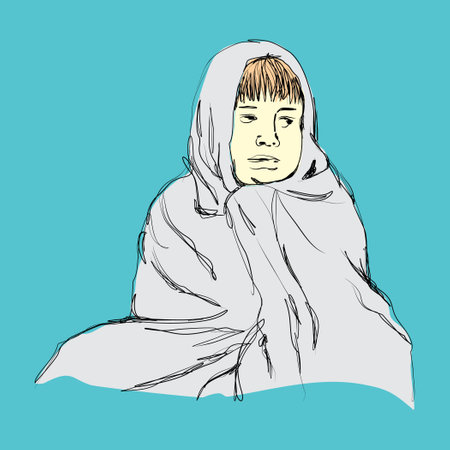 Hand drawn illustration of a cold person. Perfect for design elements, graphic images and wall decorationsのイラスト素材