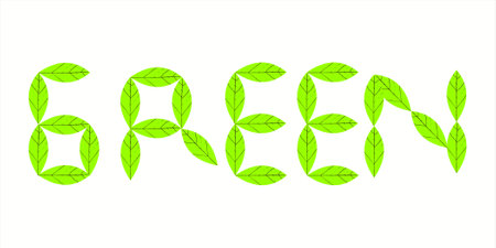 Word " Green " with leaf background or formed from leavesのイラスト素材
