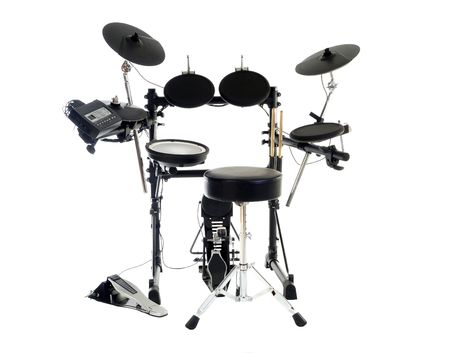 Modern electric drum set isolated on white.  の写真素材
