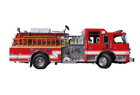 Fire truck with hoses and wooden ladder.の写真素材