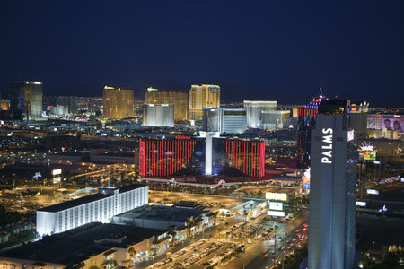 LAS VEGAS NEVADA - SEPTEMBER 13:  Night view towards of the trendy Palms Hotel and the heart of the strip in Las Vegas Nevada on September 13, 2010.のeditorial素材