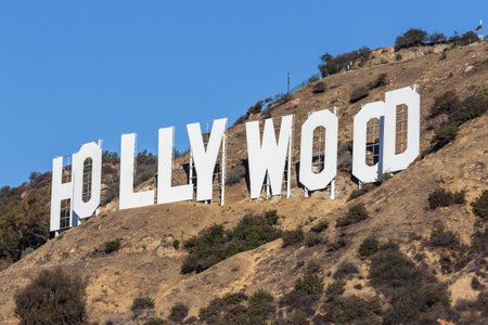 Editorial view of world famous Hollywood Sign in Los Angeles, California.のeditorial素材