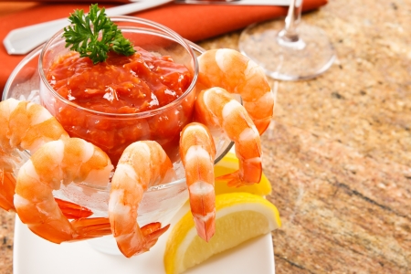 Fresh shrimp are a delicious gourmet appetizer and a dangerous food allergen.の写真素材