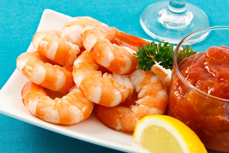 Fresh shrimp are a delicious gourmet appetizer and a dangerous food allergen.の写真素材