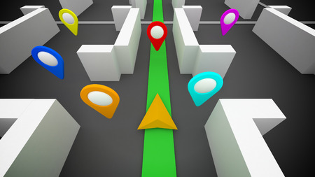 3d GPS route navigation and marks on a mapの写真素材