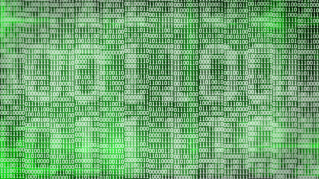 binary code screen listing table on green background.の写真素材