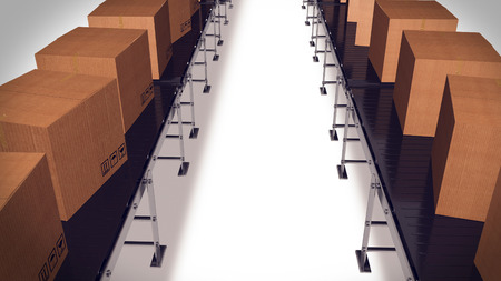 Packing and sorting industry Concept. Cardboard boxes on conveyor belts.の写真素材