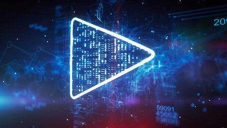 Play button icon on a Modern  Cyber Background