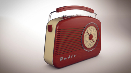3D rendering of Red Radio receiver in perspective viewの写真素材