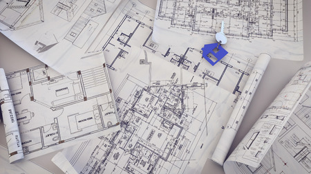 3d rendering of  House Key on a blueprints.の写真素材