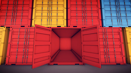3d rendering of Open Cargo Container Open Doors Front view