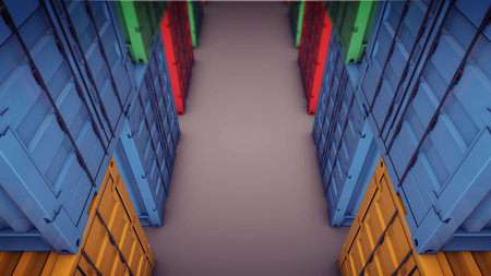 3d rendering of sea cargo containers in rows