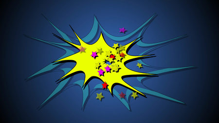 3d illustration comic explosion boom elements on a dark blue backdropの写真素材