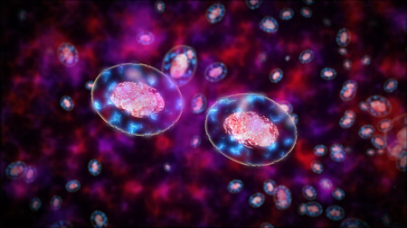 Abstract 3d rendering of Two bacteria or germs or cells againt each other.の写真素材