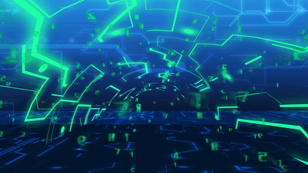 3d rendering. Abstract technology tunnel from imitation of circuit board and digital numbers. Concept of Internet business in progress.の写真素材