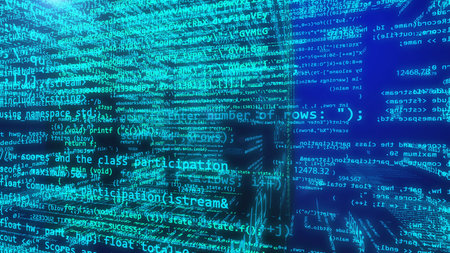 3d illustration of a virtual programming data on a blue background.