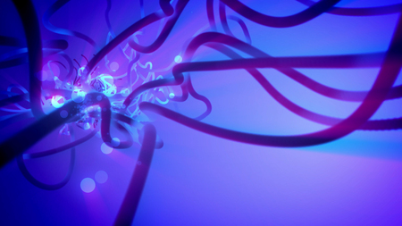 Alien looking 3d rendering of some dot looking creatures encircled with dark blue curvy tubes in the blue-violet background which impress with some mysterious feeling.の写真素材