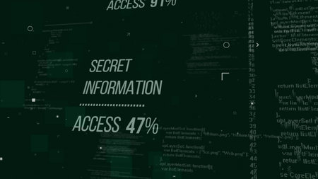 Impressive 3d illustration of hackers code with an inscription Secret Information Access 47%.  The...