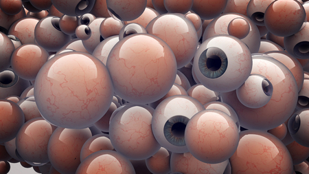A healthcare 3d rendering of artificial out eyes sticking and flying together. They are of various shapes. They signify the high level of modern medicine, which can treat even human eyes.の写真素材