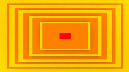 An optical art 3d illustration of a rectangular background composed of yellow and brown stripes. It looks like a cheerful retro portal. A red spot is in the center.の写真素材
