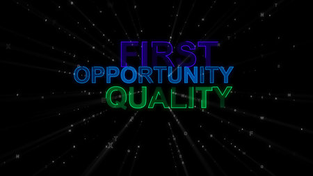 An optimistic 3d illustration of the following inspiring concept words: first, opportunity and...