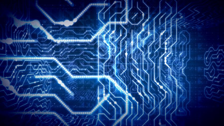 An impressive 3d illustration of a holographic circuit board with crisscross and zigzag lines and...