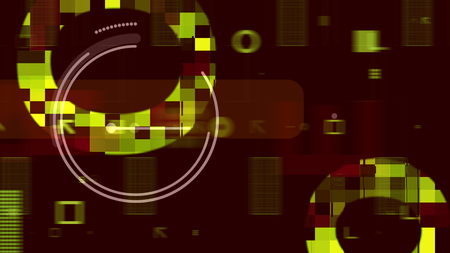 A sci-fi 3d rendering of golden and white spheres full of overflowing techno chips, networks and templates composing some electronic processor in the dark brown backdrop.の写真素材